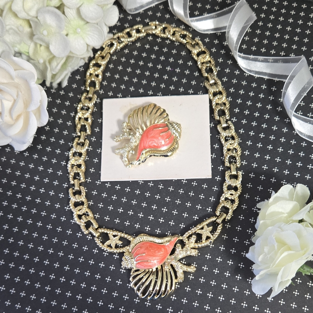 Vintage Gold and Pink Statement Necklace